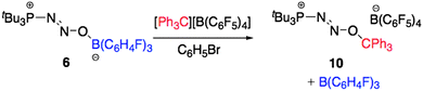 Exchange of the borane fragment B(C6H4-p-F)3 of 6 by trityl cation generating 10.