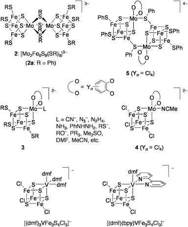 Synthetic cubane-tube MoFe3S4 and VFe3S4 clusters investigated for nitrogenase-related catalysis.