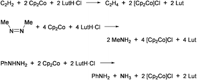 
            Reductions relevant to nitrogen fixation catalyzed by 4.