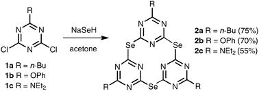 Synthetic pathway towards selenacalix[3]triazines 2a–c.