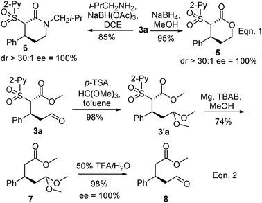 Application transformations of Michael adduct 3a.