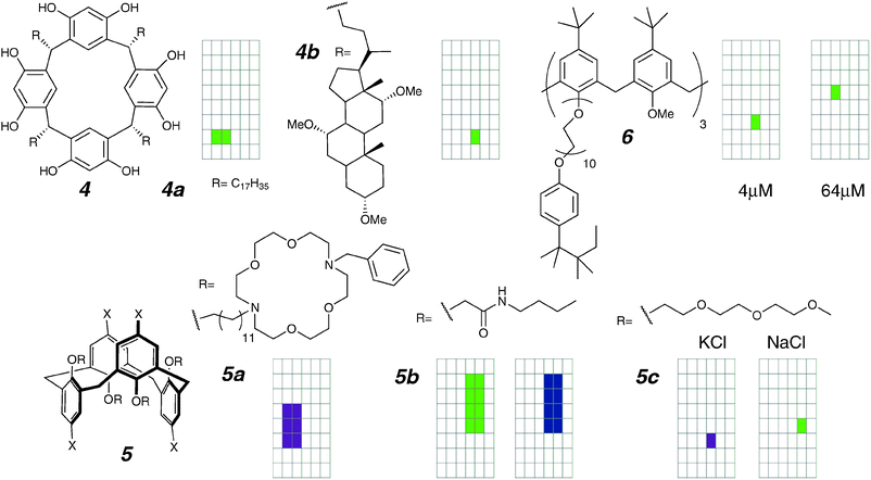 Resorcinarene and calixarene channels and activity grids.