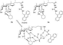 Structures of fluorescent sensors 73, 74 and the proposed binding mode of host 73 with d-serine.