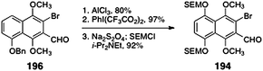 Synthesis of the ortho-bromoaryl aldehyde 194 by Nicolaou and co-workers.