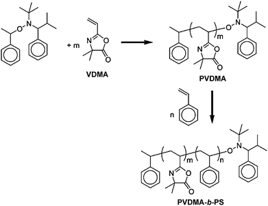 Synthesis of PVDMA and PVDMA-b-PS using NMP. Adapted with permission from ref. 27. Copyright 2003 American Chemical Society.