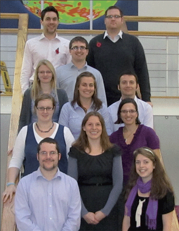 The Polymer Chemistry team (left column, top to bottom: Peter Moorby, Tegan Thomas, Liz Davies, Jon Watson, middle column: Ross McLaren, Serin Dabb, Sylvia Pegg, right column: Paul Cooper, Russell Johnson, Kate Godhino, Jess Cocker).