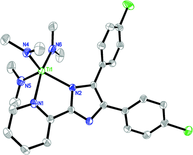 ORTEP structural drawing of 2. Ellipsoids are drawn at the 30% probability level, and hydrogen atoms are omitted for clarity.