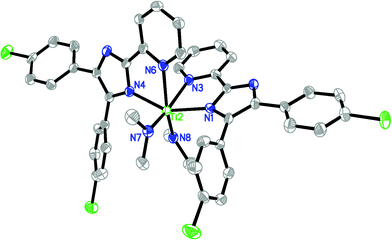 ORTEP structural drawing of 6·THF. Ellipsoids are drawn at the 30% probability level. Hydrogen atoms and the solvated molecule are omitted for clarity.