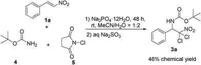 Aminochlorination with BocNH2/NCS in MeCN/H2O.