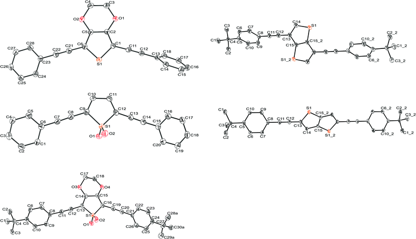 Molecular structures of several novel thienyl arylethynylenes, obtained through X-ray crystallography.