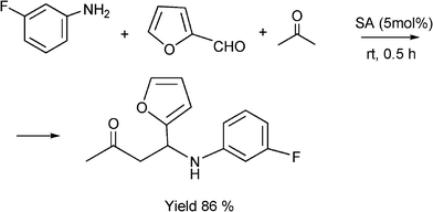 Synthesis 4-(3-fluorophenylamino)-4-(furan-2yl)butan-2-one.