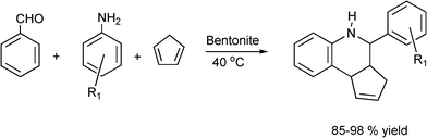 Synthesis of aryl-3a,4,5,9b-tetrahydro-3H-cyclopenta[c]quinoline derivatives through a three component reaction.