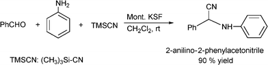 Three component Strecker reaction of aldehyde, amine and TMSCN.