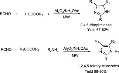 MC synthesis of 2,4,5-trisubtituted and 1,2,4,5- tetrasubstituted imidazole derivatives.