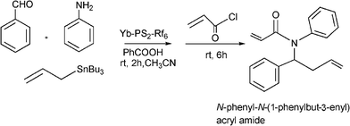 Synthesis of homoallylic acrylic amide by a one-pot four component coupling reaction.