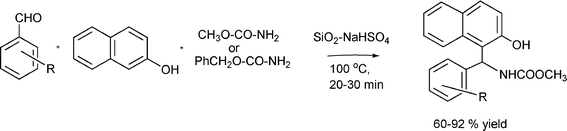 Synthesis of 1-carbamato-alkyl-2-naphthol derivatives.