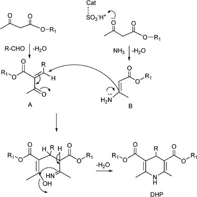 Proposed mechanism for the formation of DHP in the presence of acid catalyst.