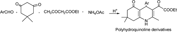 Synthesis of polyhydroquinoline derivatives through an A4 coupling Hantzsch condensation.