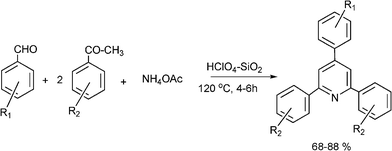 MC synthesis of 2,4,6-triarylpyridine derivatives.