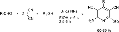 One-pot three components synthesis of substituted 2-amino-3,5-dicyanopyridines.