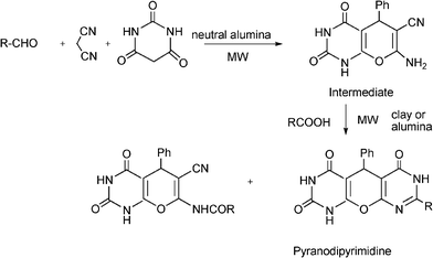 One-pot synthesis of pyranodipyrimidine derivatives.