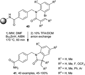 Library of indol-2-ones via solid-supported acrylamides.24