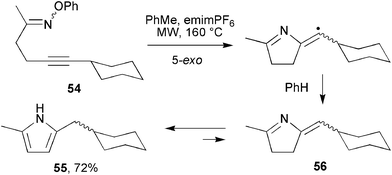 Preparation of a pyrrole from an alkynyl oxime ether.41