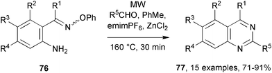 Preparations of quinazolines from oxime ethers and aldehydes.48