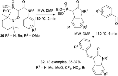 Sequential homolytic aromatic substitution and Horner–Wadsworth–Emmons olefination.22