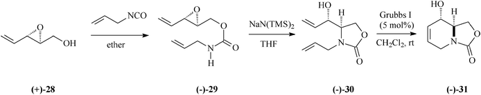 Preparation of the bicyclic carbamate (−)-31.