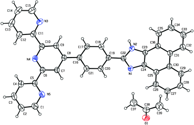 ORTEP representation of the receptor tpy-HImzphen showing 30% probability of thermal ellipsoid.