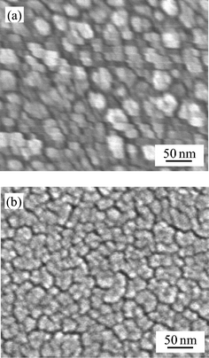 SEM images of (a) the steam-treated titania and (b) the crystalline titania.