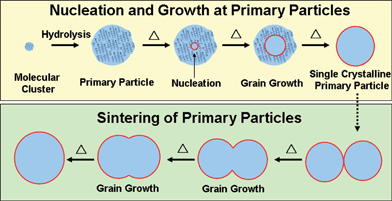 Nucleation and growth of TiO2 in the sol–gel process.