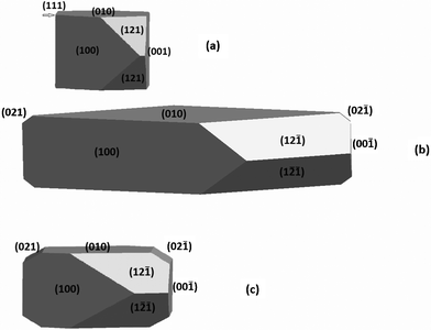 (a) Simulated equilibrium morphology of COM without solvent effect. (b) Simulated equilibrium morphology of COM considering solvent (pure water) effect . (c) Experimental equilibrium morphology of COM as deduced from synthetic and natural samples (ref. 11).