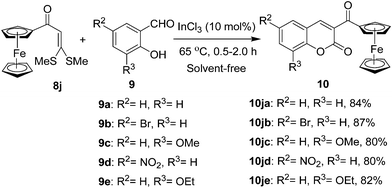 Synthesis of 3-ferrocenoyl-2H-chromene-2-ones 10.