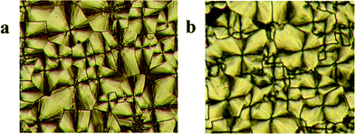 OPM images of lipids a) 6e and b) 13c; magnification 20×.