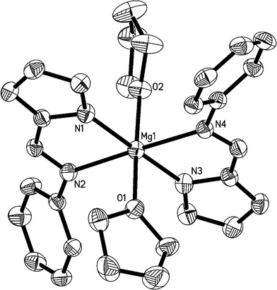 ORTEP structural drawing of 3. Ellipsoids are drawn at the 30% probability level, and hydrogen atoms are omitted for clarity.