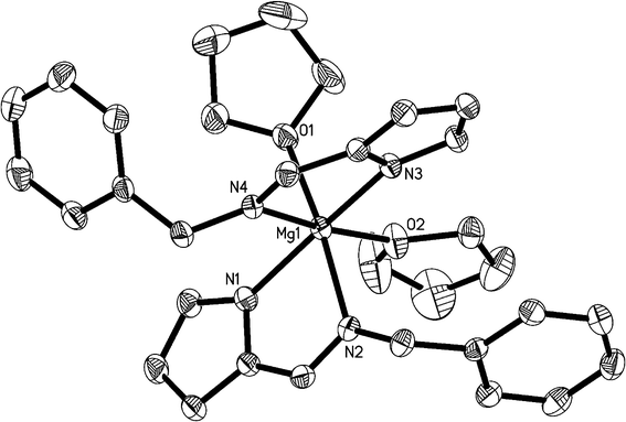 ORTEP structural drawing of 4. Ellipsoids are drawn at the 30% probability level, and hydrogen atoms are omitted for clarity.