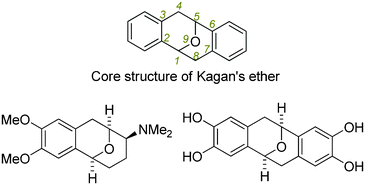 Core structure of Kagan's ethers, and two representative bioactive derivatives.