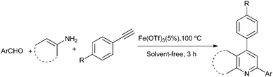 Synthesis of quinolines via a three-component reaction.