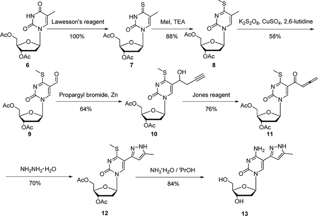 Synthesis of 5-(5-methyl-pyrazol-3-yl)-2′-deoxycytidine 13