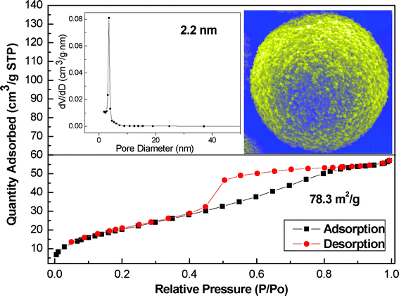 N2 absorption–desorption isotherm, the corresponding pore size distribution and a colorful image of the as-obtained samples for 8 h (insets).