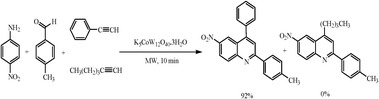 Competitive reaction of arylacetylene in the presence of alkylacetylene for the synthesis of quinoline derivatives.