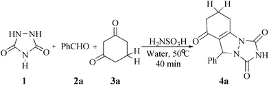 Model reaction for the synthesis of triazole[1,2-a]indazole-triones.