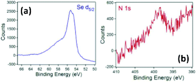 XPS of (a) Se d5/2, and (b) N 1s region in C12SeCN–Au NPs.