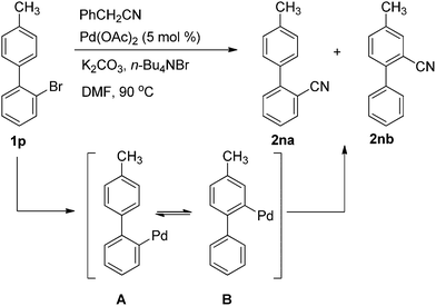 Reaction of 1p with benzyl cyanide.