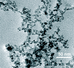 HRTEM image of CdS nanoparticles deposited on 18β-glycyrrhetinic acid self-assemblies.