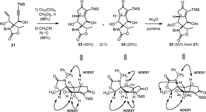 Intramolecular Pauson–Khand reaction of enyne 21.