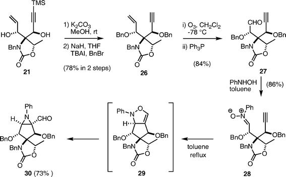 Synthesis of aziridine aldehyde 30.