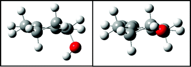 The most populated conformers calculated in vacuo1a (left) and 2a (right).